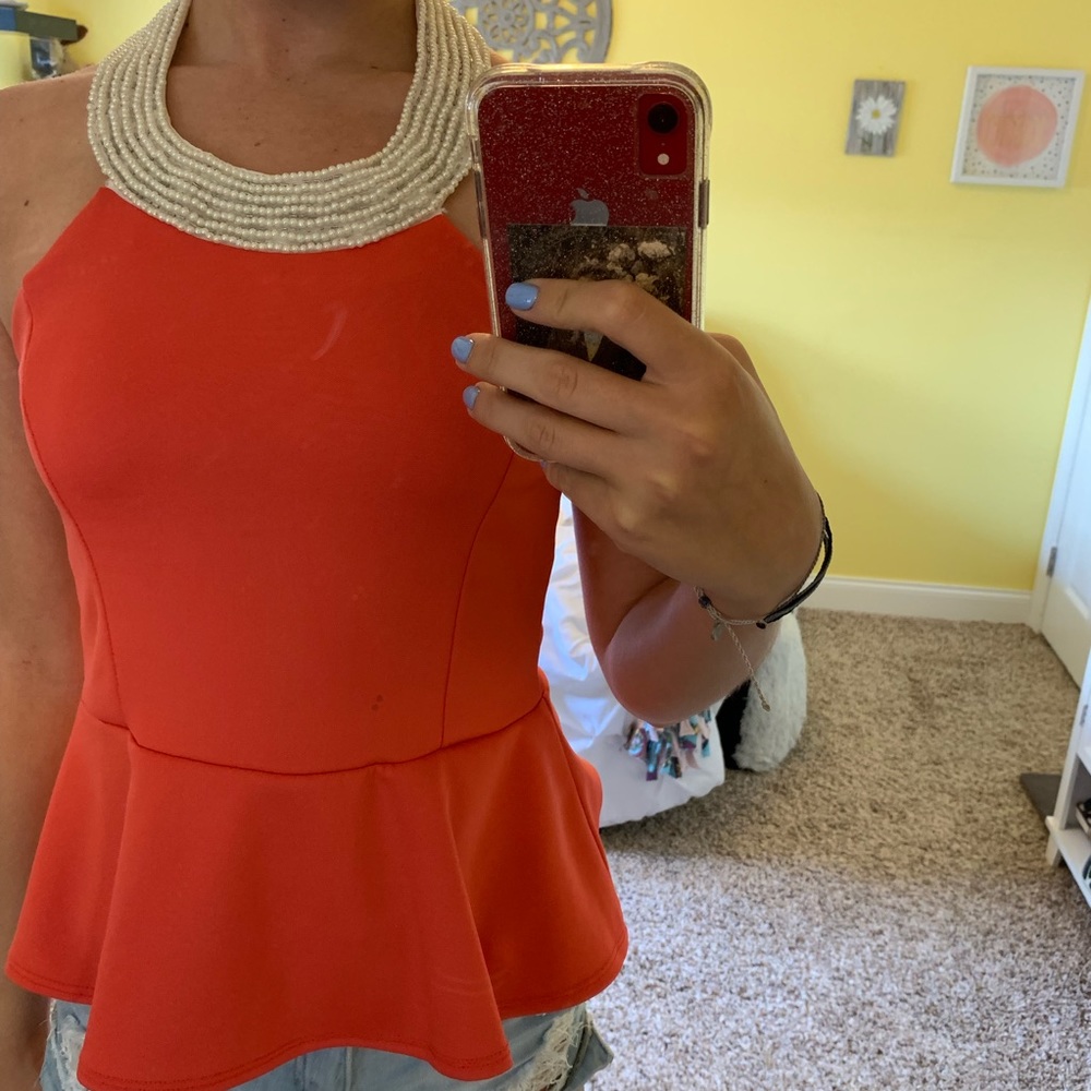 Coral and pearl halter top